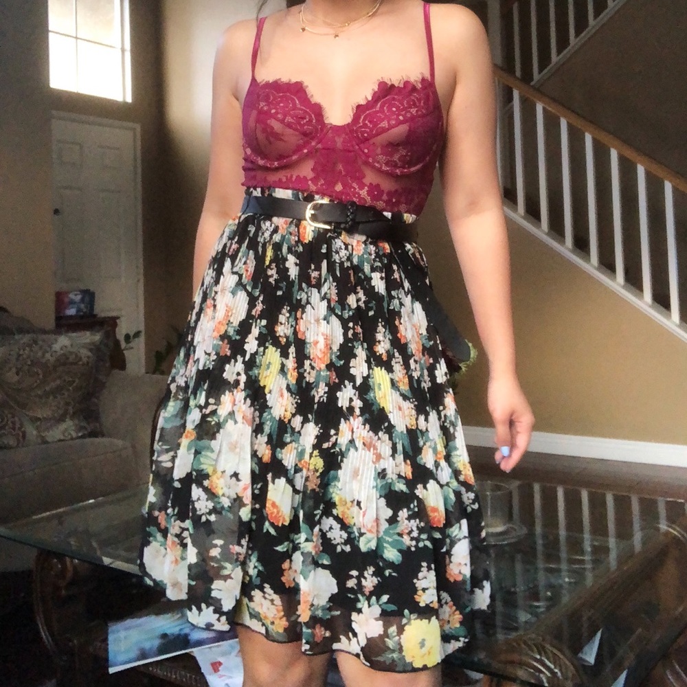 Floral Midi Pleated Skirt